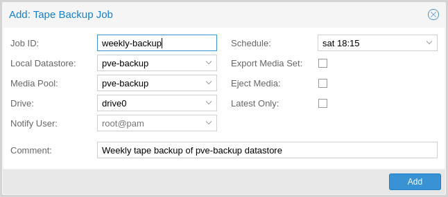 Tape Backup: Add a backup job